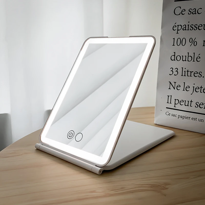 Handheld Square LED Pocket Mirror LED Lights Travel Small Portable Makeup Mirror.jpg