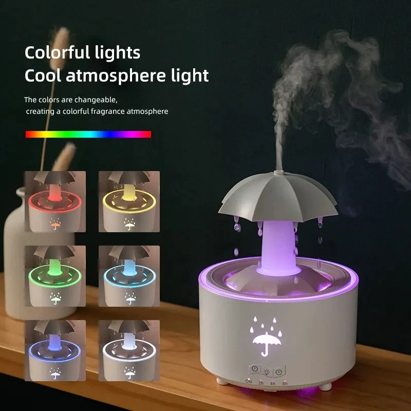 Lower price unique products water drop household big fog Umbrella Rotate Cloud Aroma Diffuser led light essential oil humidifier