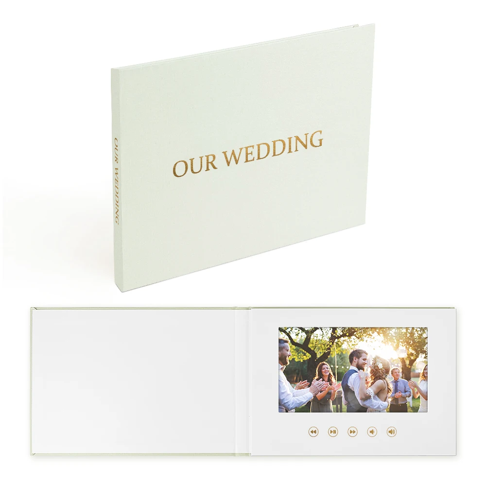 Видео-альбомы в линейном переплете свадебное видео юбилейная Свадебная брошюра с золотой фольгой видео-пригласительная книга на память
