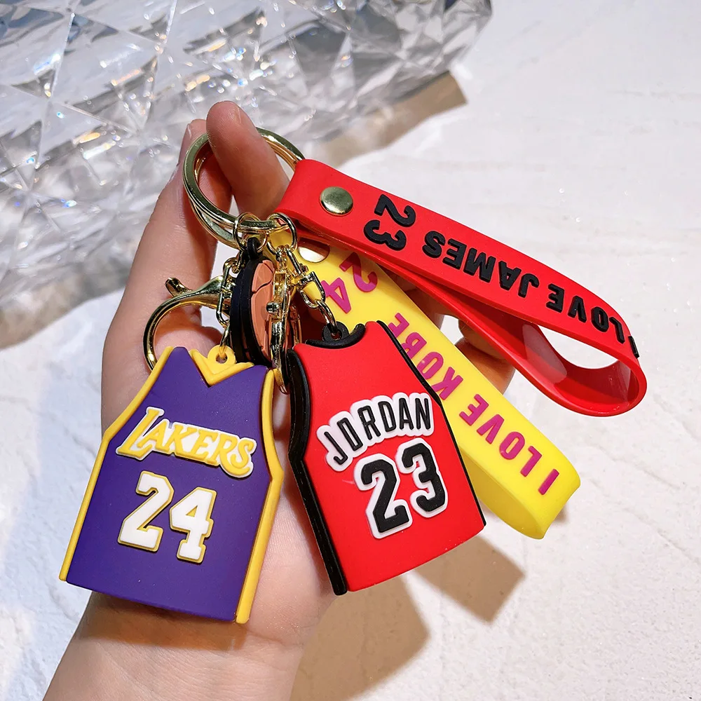 Хит продаж брелок в виде баскетбольной звезды трикотажный Kobe карри Джеймс для ключей из силикона мальчиков