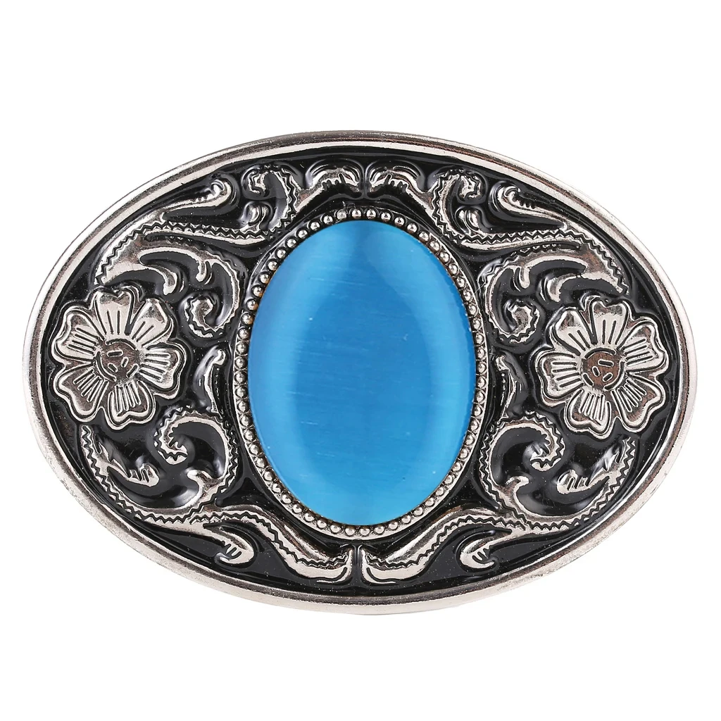 High Quality Product Cowboy Western Floral Texture Pattern Alloy Oval Stone Belt Buckle Jeans Accessories