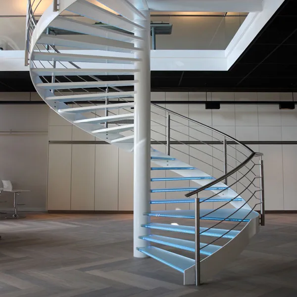 Metal Guardrail Step Design Invisible Stringer Curved Glass Railing Circular Floating Stairs