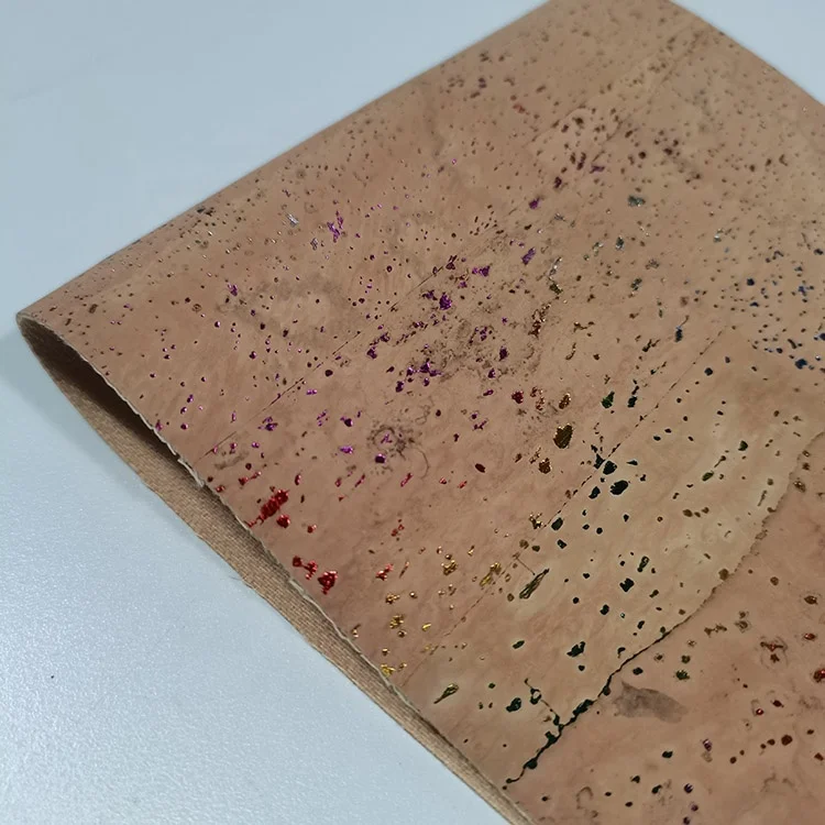 Portugal real wood design bread veins new design printed shiny PU film vegan PU natural cork leather fabric