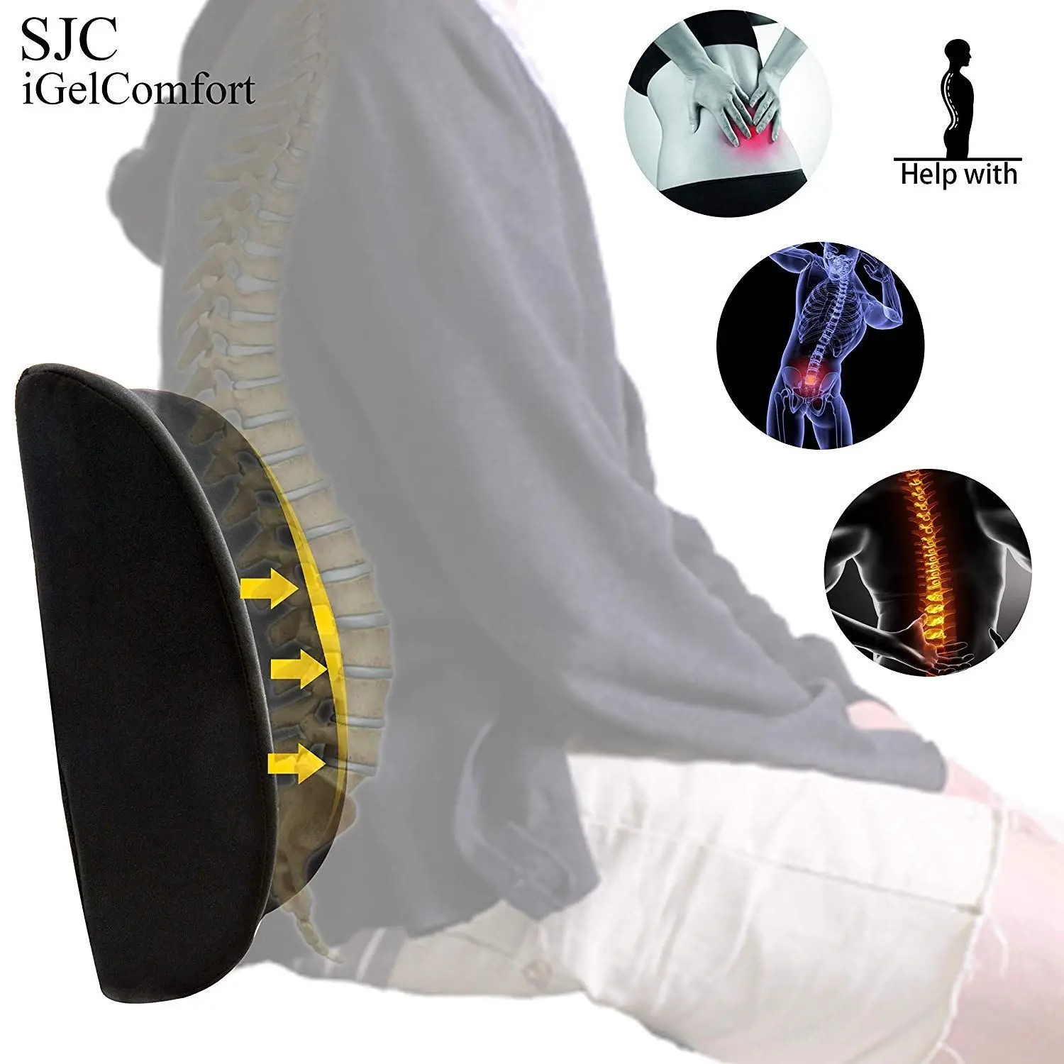 Sojoy Gel 100% Pure Memory Foam Cushion & Orthopedic Lumbar Spine Support