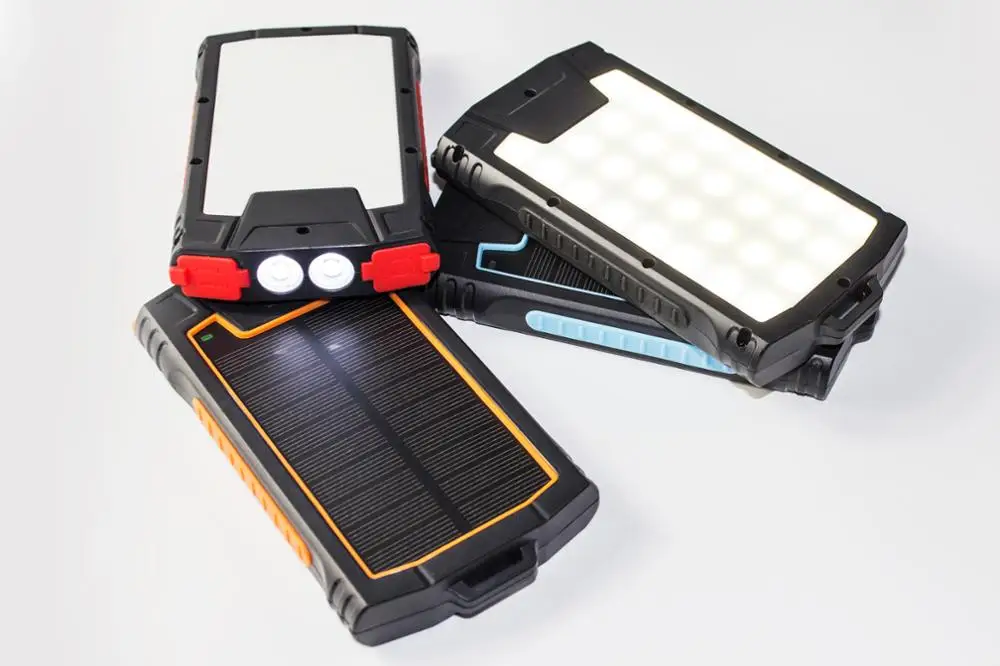 Private design fast charging phone charger 15W 10000mah micro type-c waterproof IP54 strong solar flashlight outdoor power bank