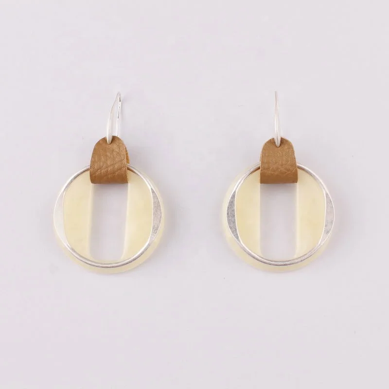 
Fashion Women Jewelry Opal Resin Dangle Drop Matte Gold Silver Circle Drop Earrings 