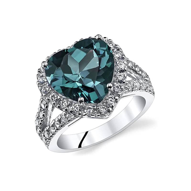 925 silver alexandrite jewelry rings heart shape alexandrite stone ring