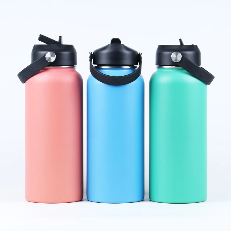 Custom 32oz 40oz 64oz Double Wall Vacuum Flask Insulated Stainless Steel Sport Water Bottle With Straw Lid
