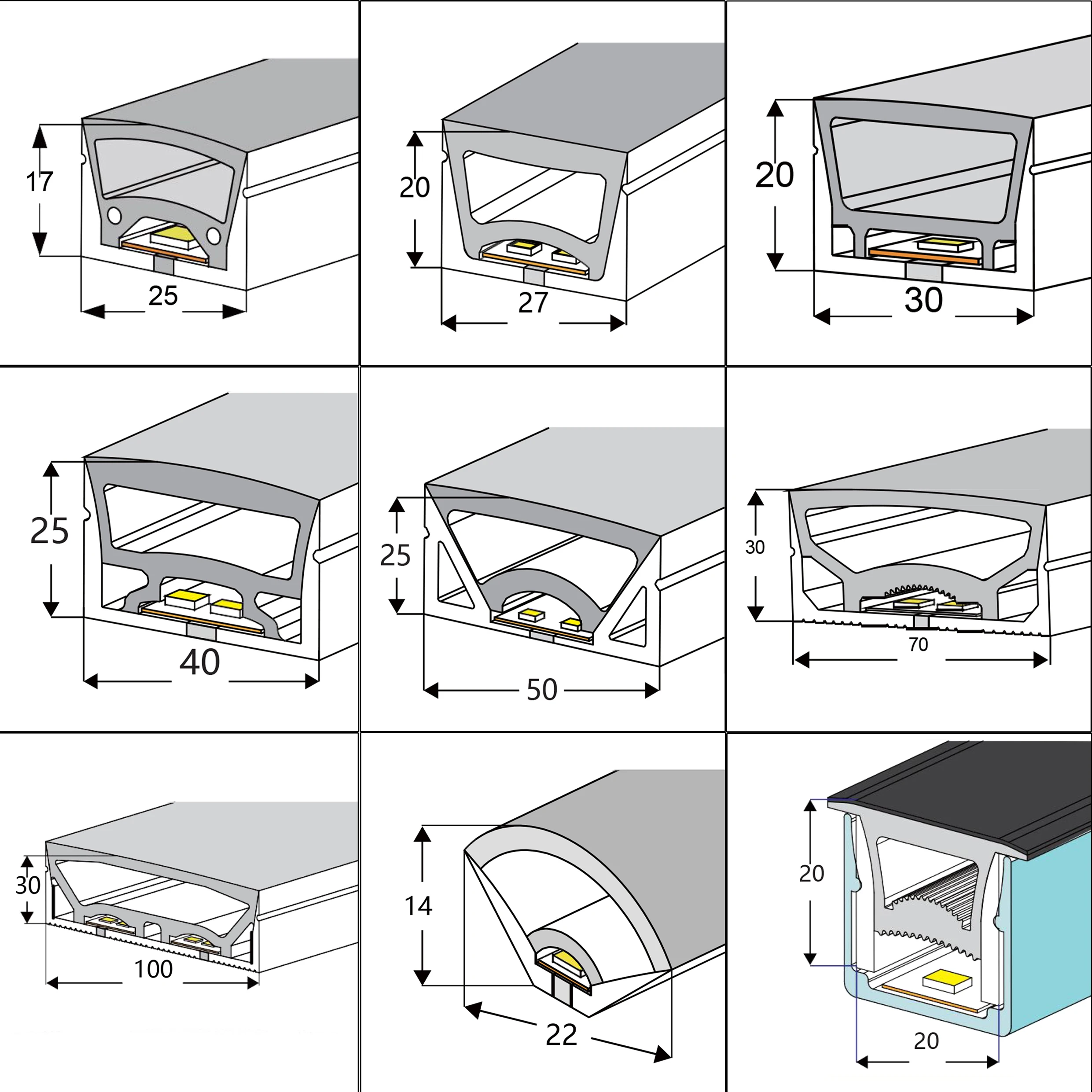 Фабрика Китая светодиодный неоновый светильник RGB flex DC5V DC12V DC24V 16*16 20*20*20 потолочный