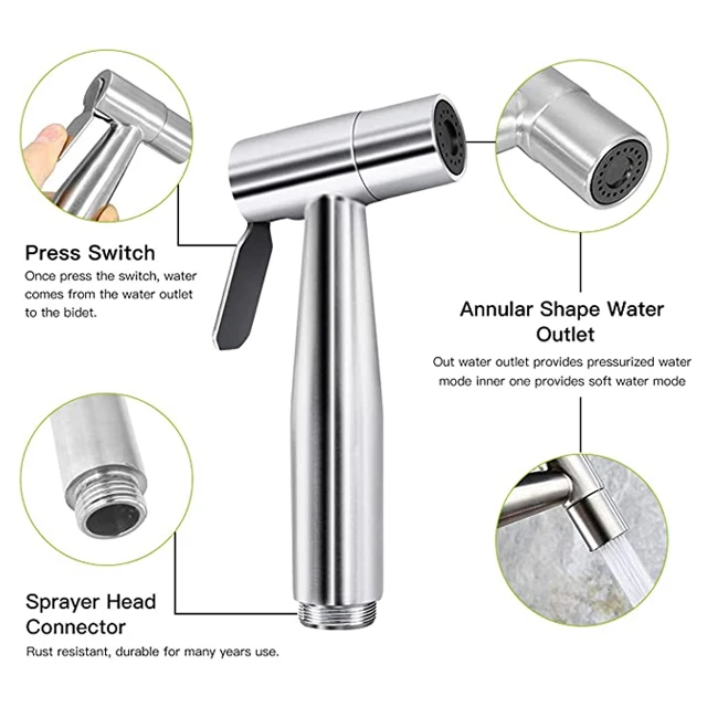 
Handheld Shattaf Stainless Steel Portable Bidet Sprayer For Toilet 