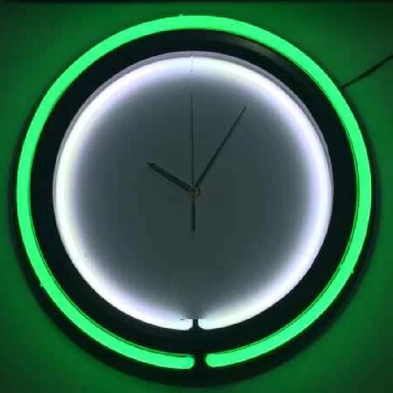 fashion chromed wholesale china factory price customized double rings 17inch neon light wall clock for advertising promotion