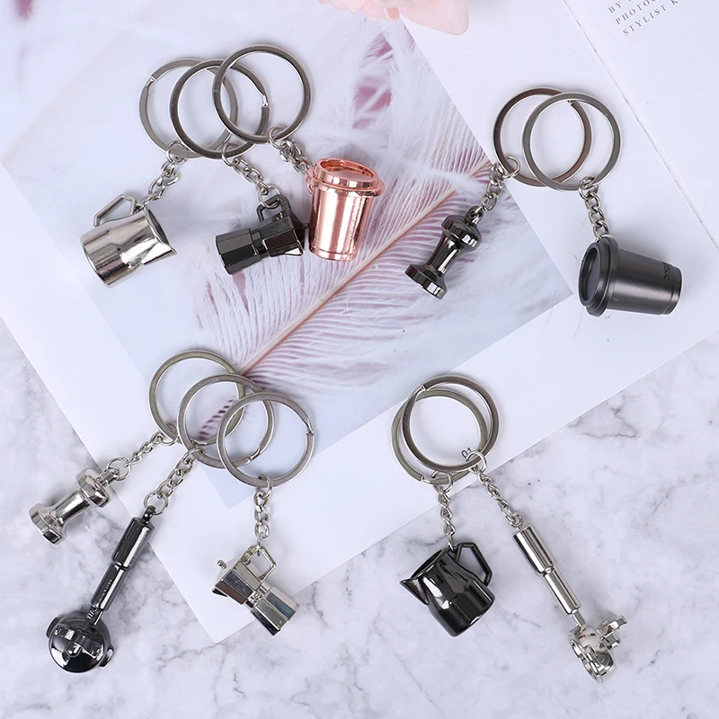 Portable Coffeeware Accessories Gift Portable Coffee Machine Pitcher Keyring Coffee Handle Keyring Creative Coffee Keychain