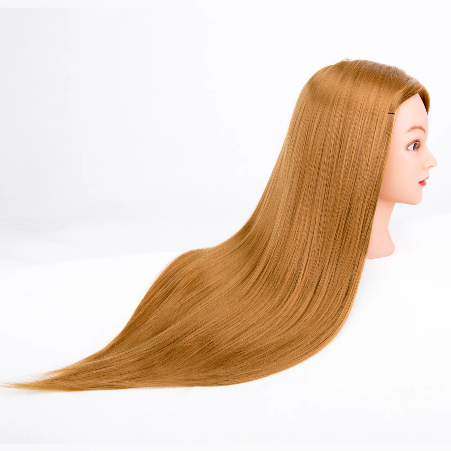 Female Synthetic Training Mannequin Manikin Head Wig Display Straight Golden Hair Table Mannequin Training Head For Hair Salon