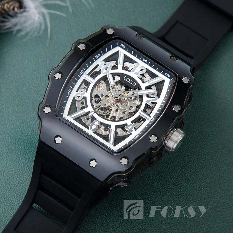 Custom Design Your Own Watch Luxury Sports Silicone Strap Transparent Plastic Automatic Movement Mechanical Rm Watch For Men