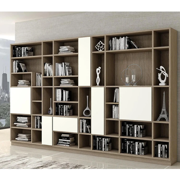 Modern wall library bookshelf  tall ladder book case wooden book case