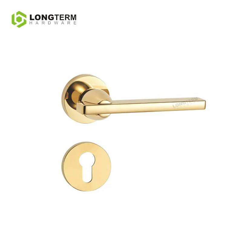 Zinc Alloy Round Rosette Metal Lever Modern Luxury Gold Chrome Internal Door Handles Mortise Door Lock Handle with Computer Keys