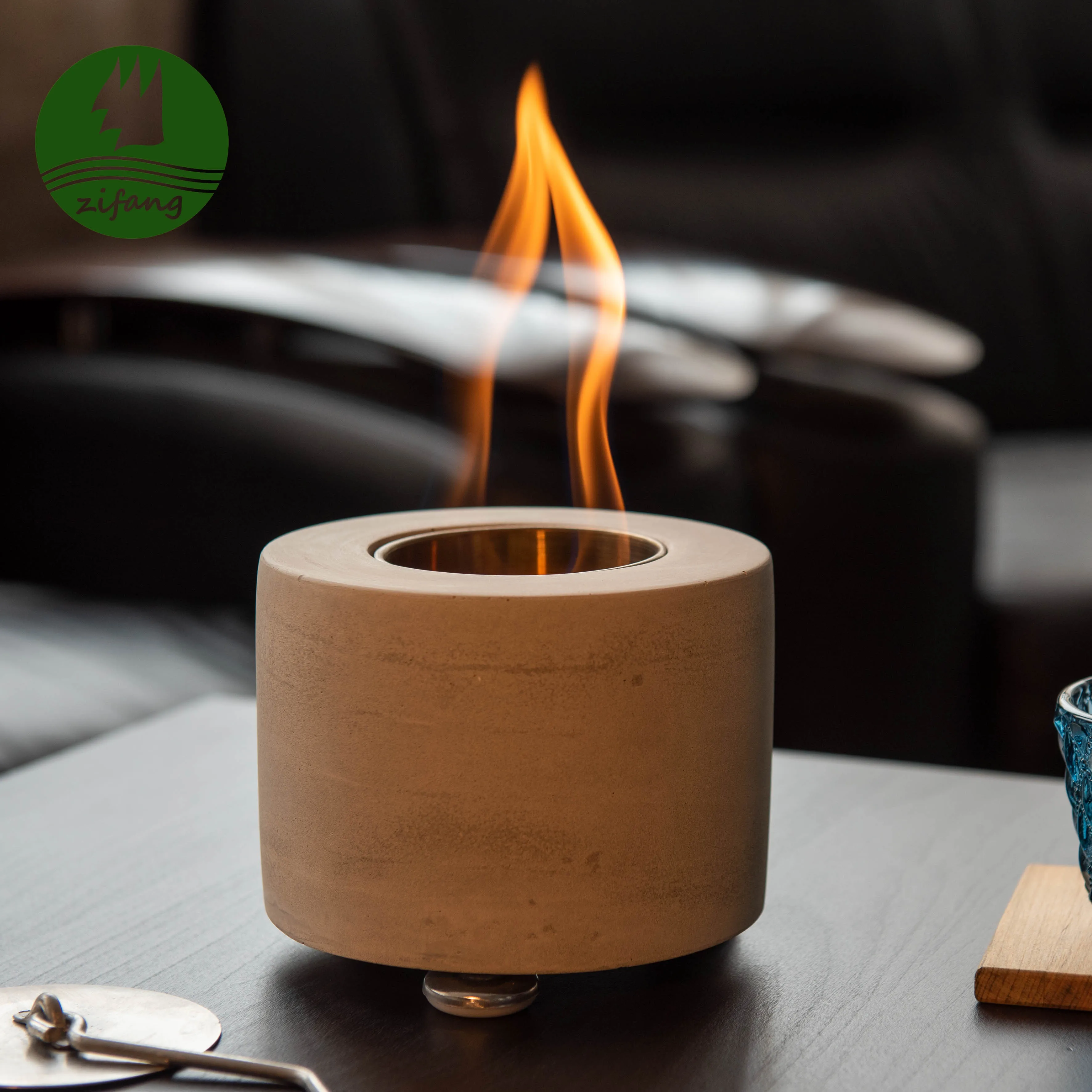 Alcohol Fireplace Wholesale Round Cement Decorative Table Decoration Indoor Outdoor Bio Ethanol Fire Pit