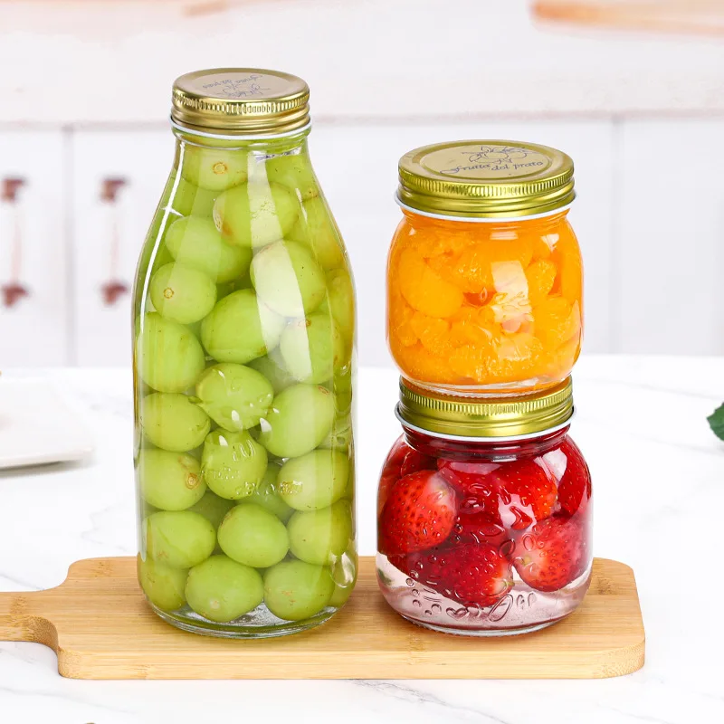 500ml 16oz 1000ml Glass Jar for Pickled Food Round Hot Sauce Jam Jar Glass Container  with Metal Lid