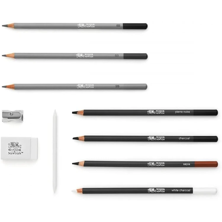 2024 best sale OEM professional sale tin box 12pcs sketch  art suppliers charcoal sketch kit set pen  pencil set