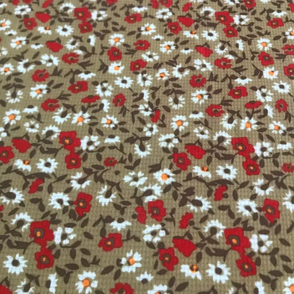 Fashion Top Style Floral Pattern Printed 100% GRS Recycled Polyester Knit Jacquard Waffle Fabric For Women Dress