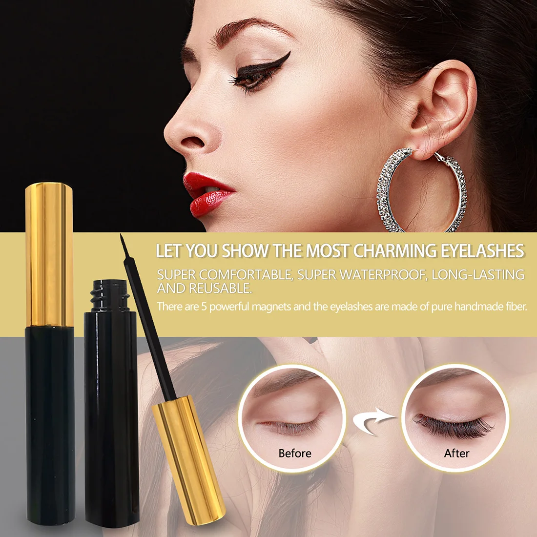 Custom Logo Magnetic Liquid Eye Liner Your Own Brand Private Label Waterproof Adhesive Magnetic Eyeliner Magnetic Liner Pen