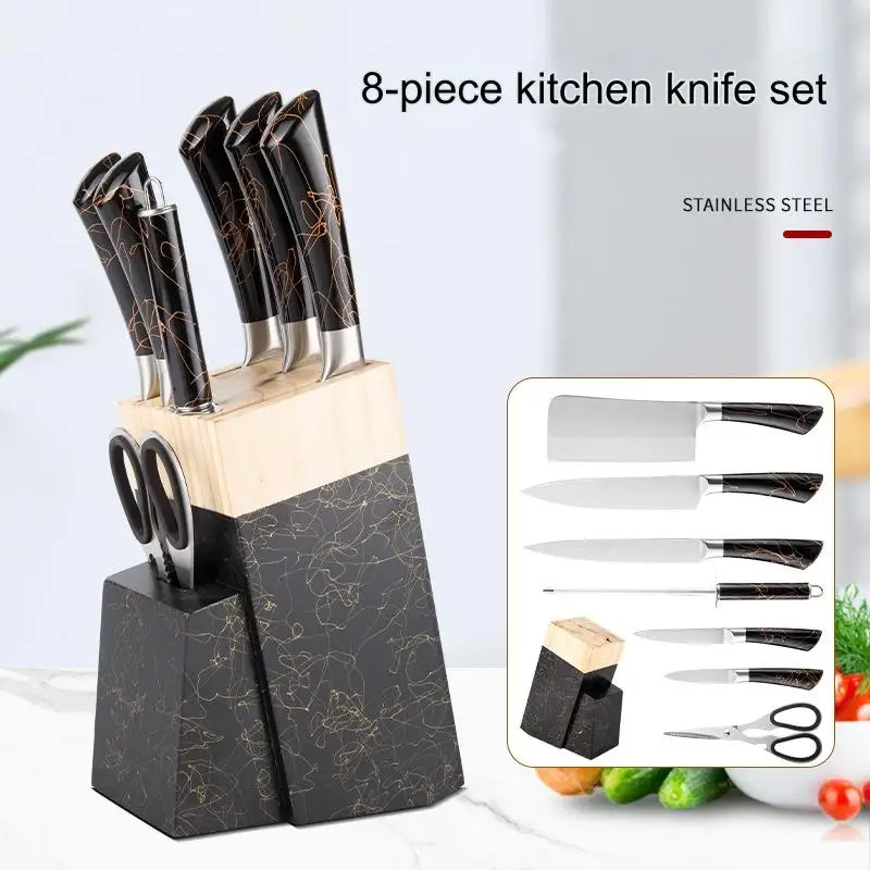 8-Piece Knife Set With Wooden Base Horseshoe Hollow Handle Stainless Steel Knife Set Spot Wholesale Kitchen Knife