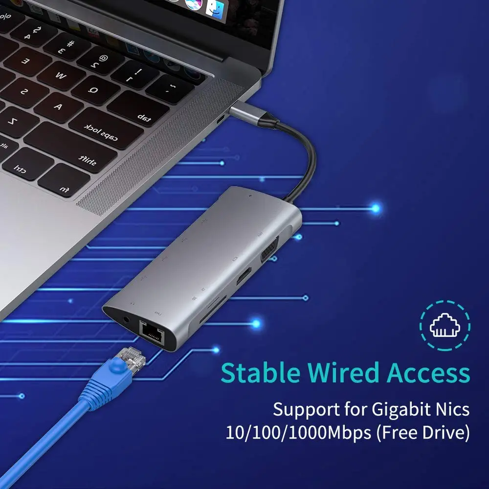 Адаптер Raycue 11 в 1 Type C с Ethernet для MacBook Pro