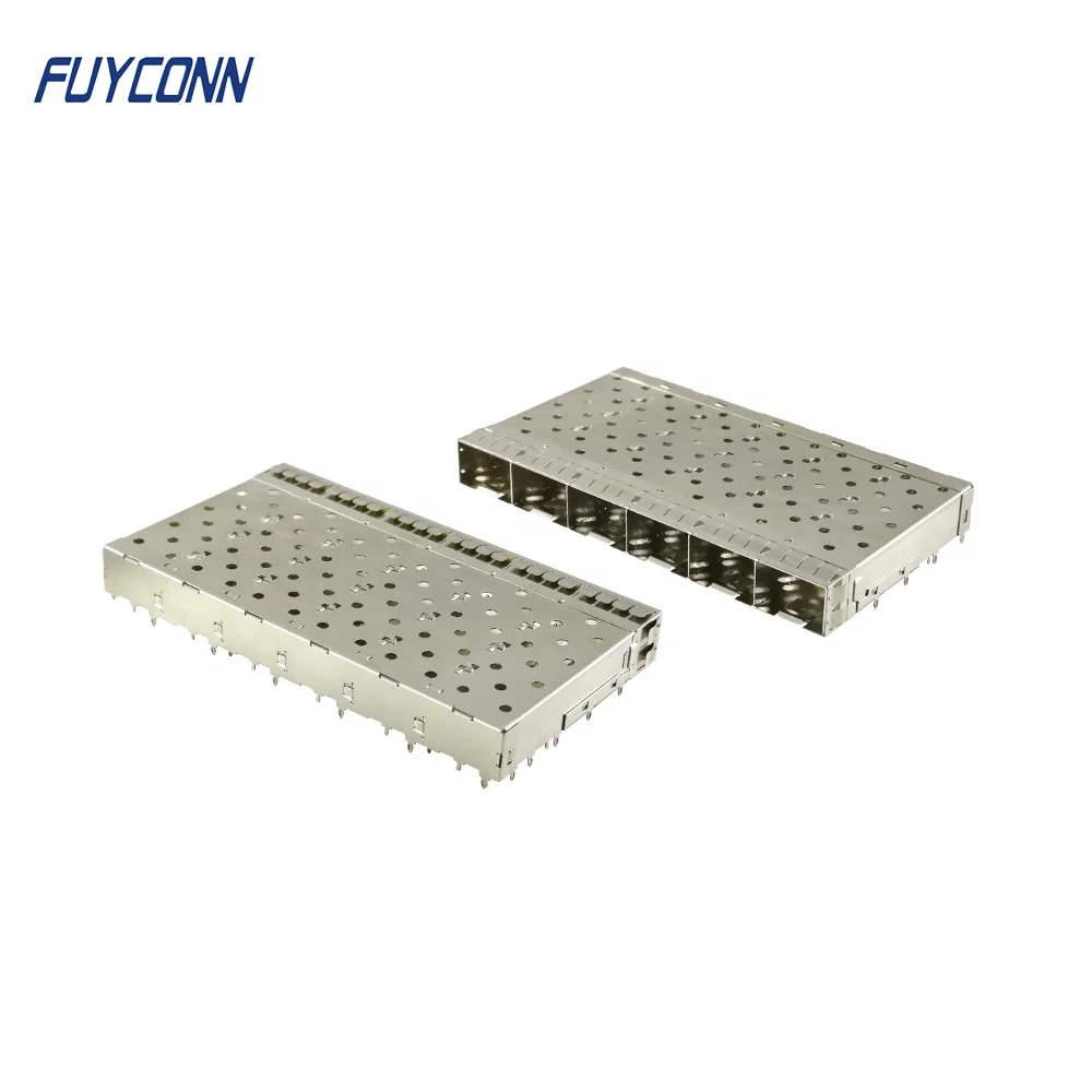 SFP Cage 1x6 Ports Straight SFP Cage Connector, Press Fit Pins 1x 6 SFP+ Cage Connector without Light