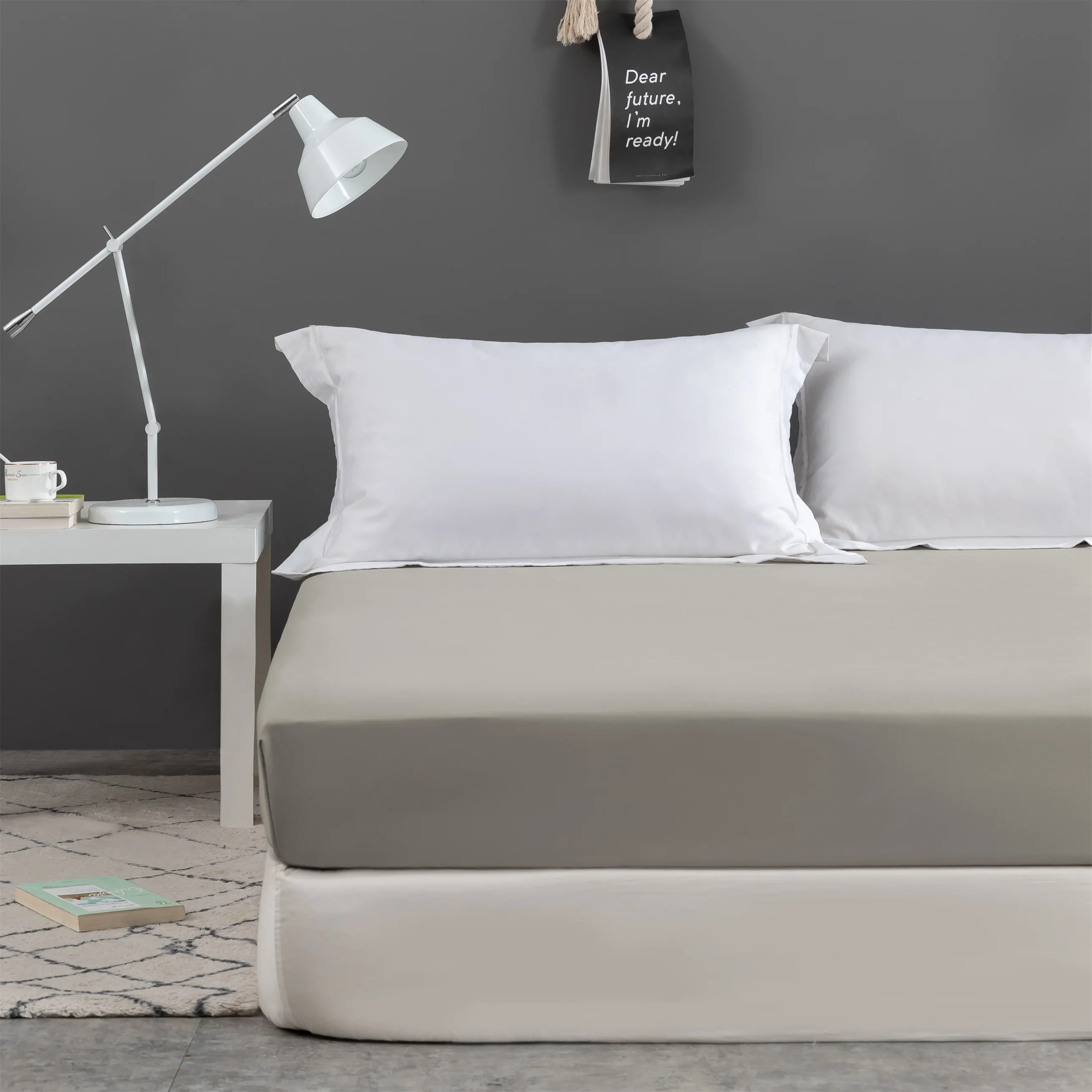 
MOHAP Home Textile Full Size Bulk Wholesale Light Blue Cotton Fitted Sheet 