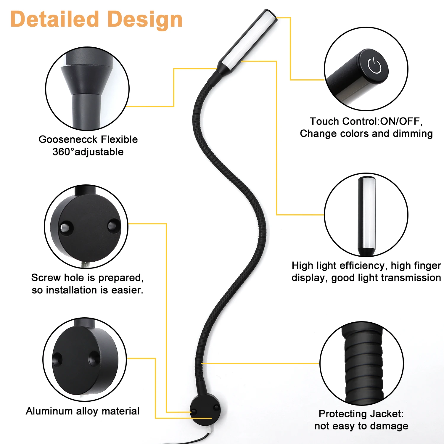 VST CE LED Zwanenhals Bedleeslamp 12V 24V Bed Side Lamp Touch Dimmer Boekenplank Licht Desk Wandlamp