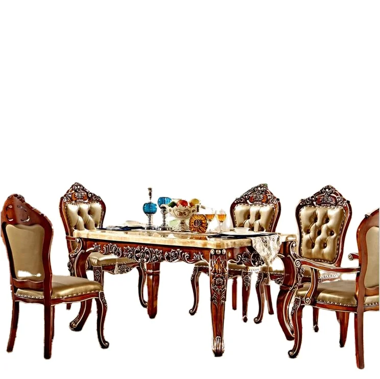 Antique Style Italian Dining Table, 100% Solid Wood Italy Style Luxury Dining Table Set pfy2000