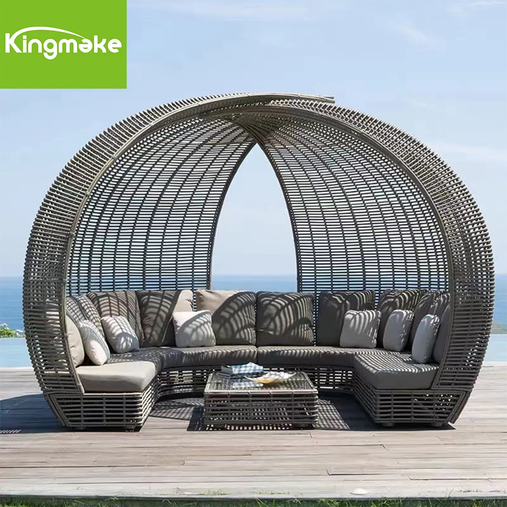 All Weather Outdoor daybed Aluminum Frame Rattan Daybed Outdoor Garden Patio Wicker Garden Sunbed