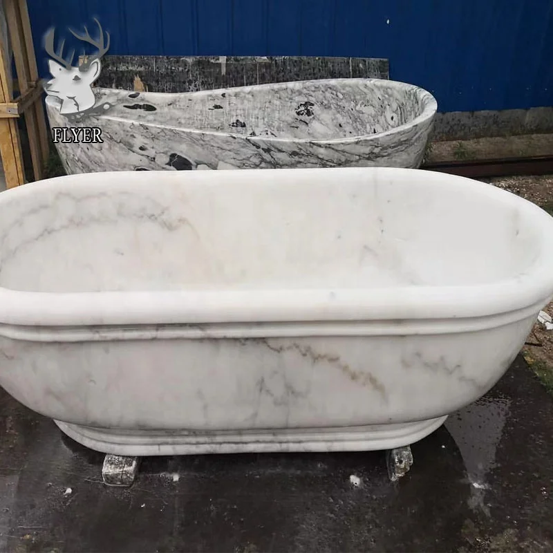 Natural Solid Stone Freestanding Bathtub Boat Shape Marble whirlpool for Sale