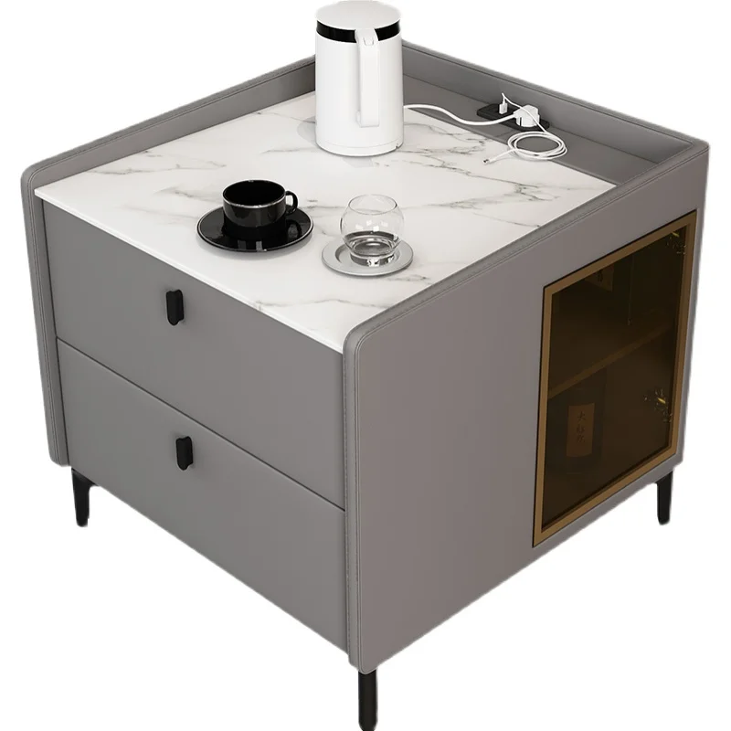 Современный минималистичный кожаный боковой шкаф для гостиной, Роскошный каменный стол с отсеком для хранения дивана, боковой шкаф, комод