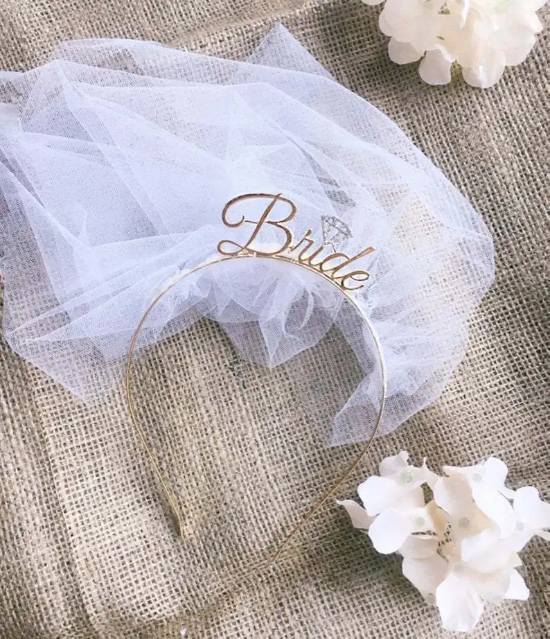 Single party rose gold alloy bride headband crown veil Bride headband veil Hen Party Bride To Be Headband