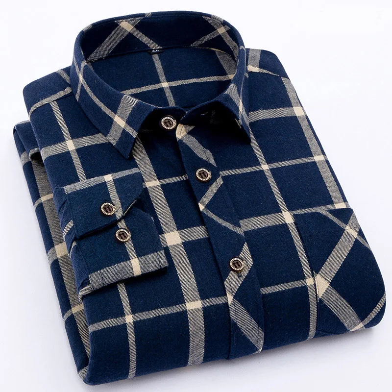 MT2388 Hot Sales Custom Cotton Blends Sanding Casual Long Sleeve Plaid Shirt Plus Size Shirt