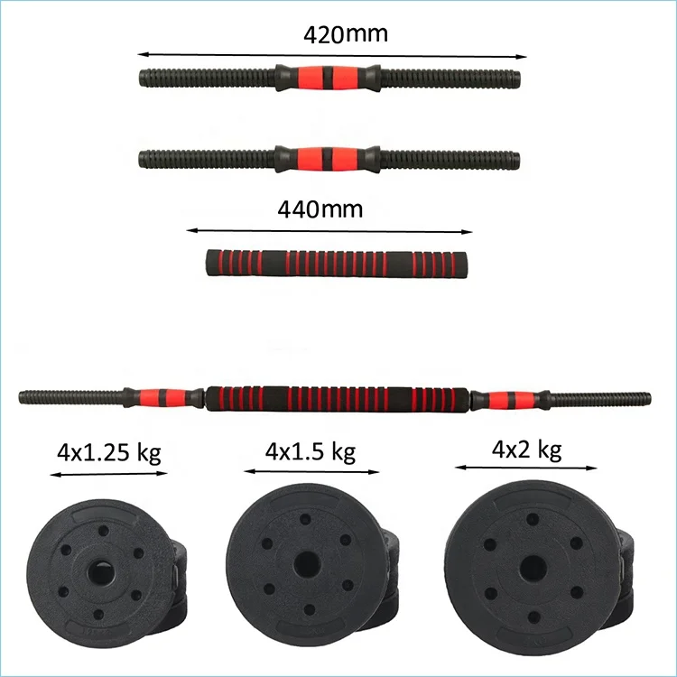 wholesale custom made cheap 20kg adjustable plastic cement weight lifting dumbbell barbell set with connecting rod manufacture