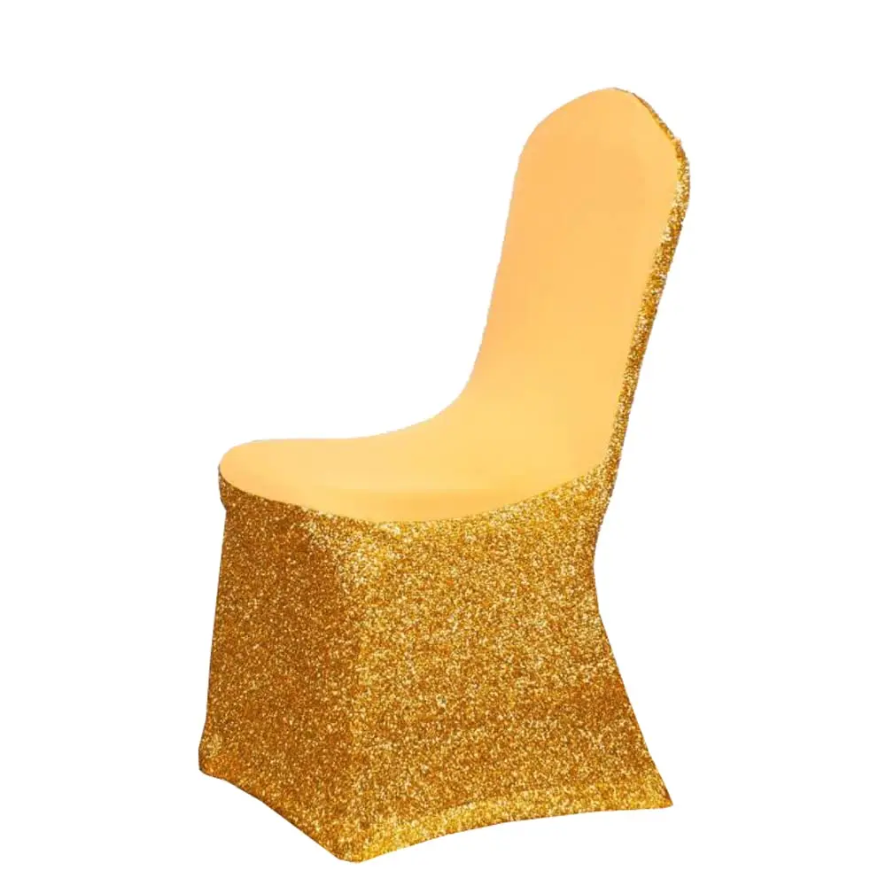 Wholesale Universal Hotel Banquet Birthday Party Bright Silk Stitched Gold Elastic Stretch Foldable Chair Cover