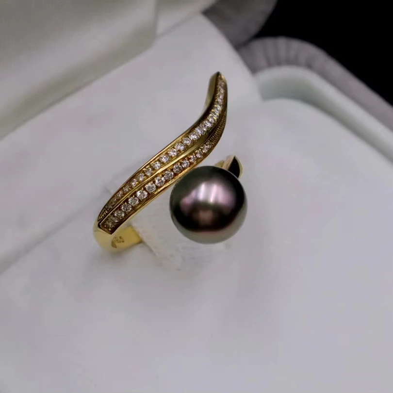 Wholesale Unisex Tahitian Pearl Ring with New Design Seawater Pearl with Parallel Lines Classic Jewelry for Anniversary