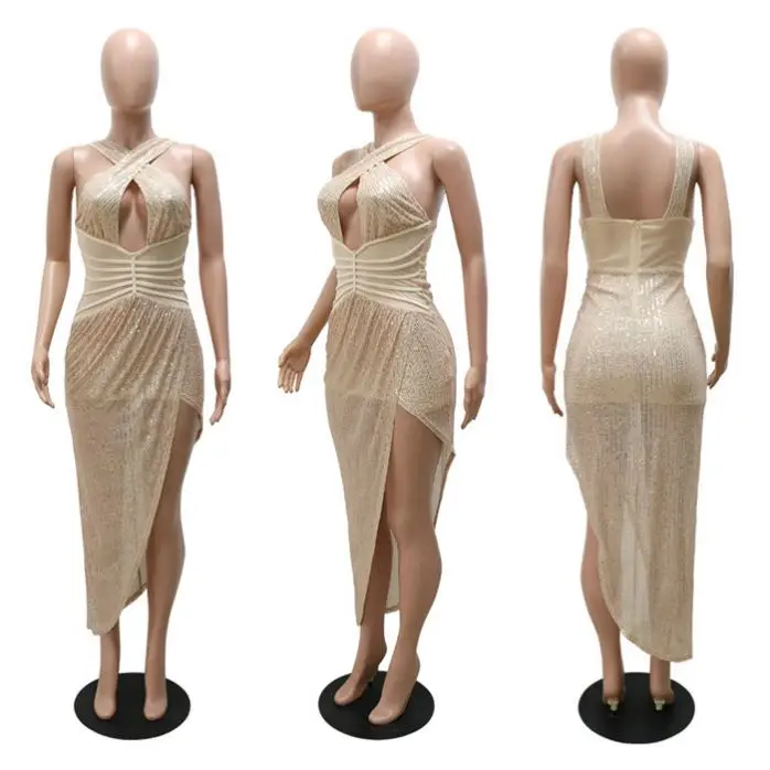 C9290-wholesale long sleeve halter sequin dress party evening dresses women elegant