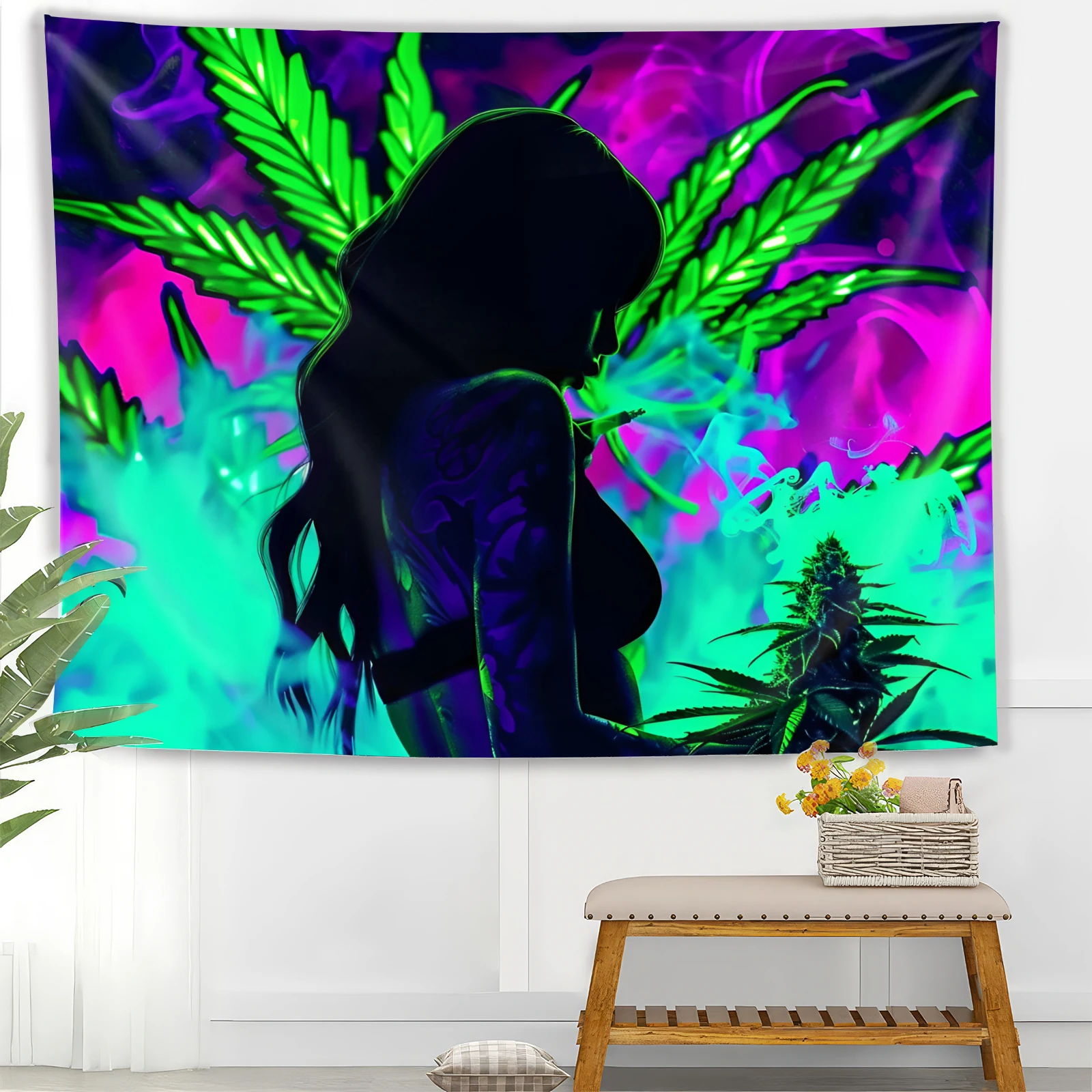 Cool Girl Fluorescent Tapestry Custom Design Animal Pattern Wall Art for Living Room Woven Printed Techniques Anime Feature