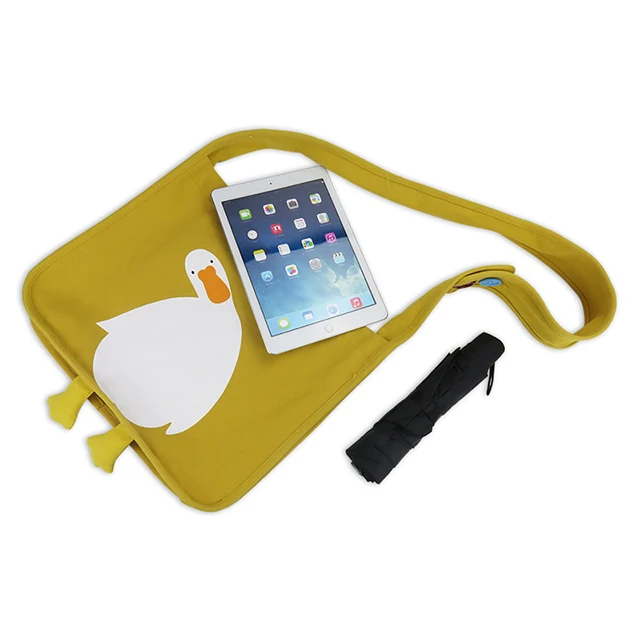 Customized Cute Duck Printed Shopping Tote Canvas Crossbody Bag With Button Adjustment Length