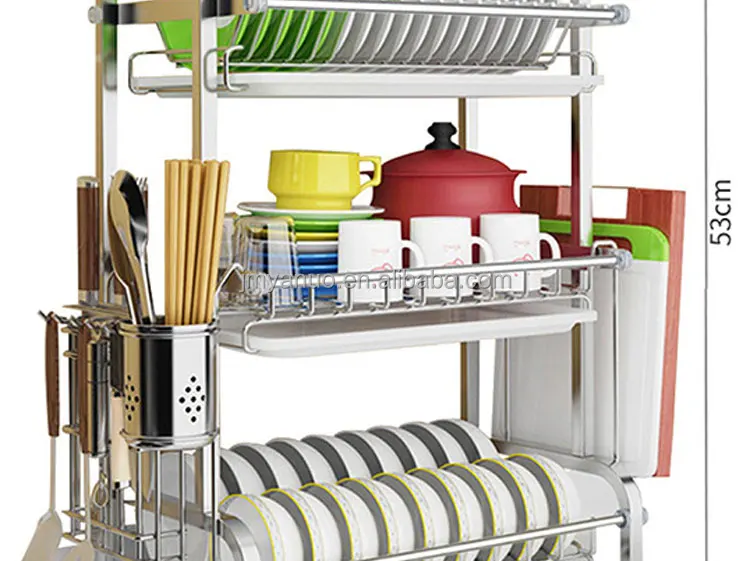 Dish Drying Rack 2 Tiers Dish Rack and Drainboard Set for Kitchen Counter Kitchen Shelf Storage Storage Holders & Racks Standing