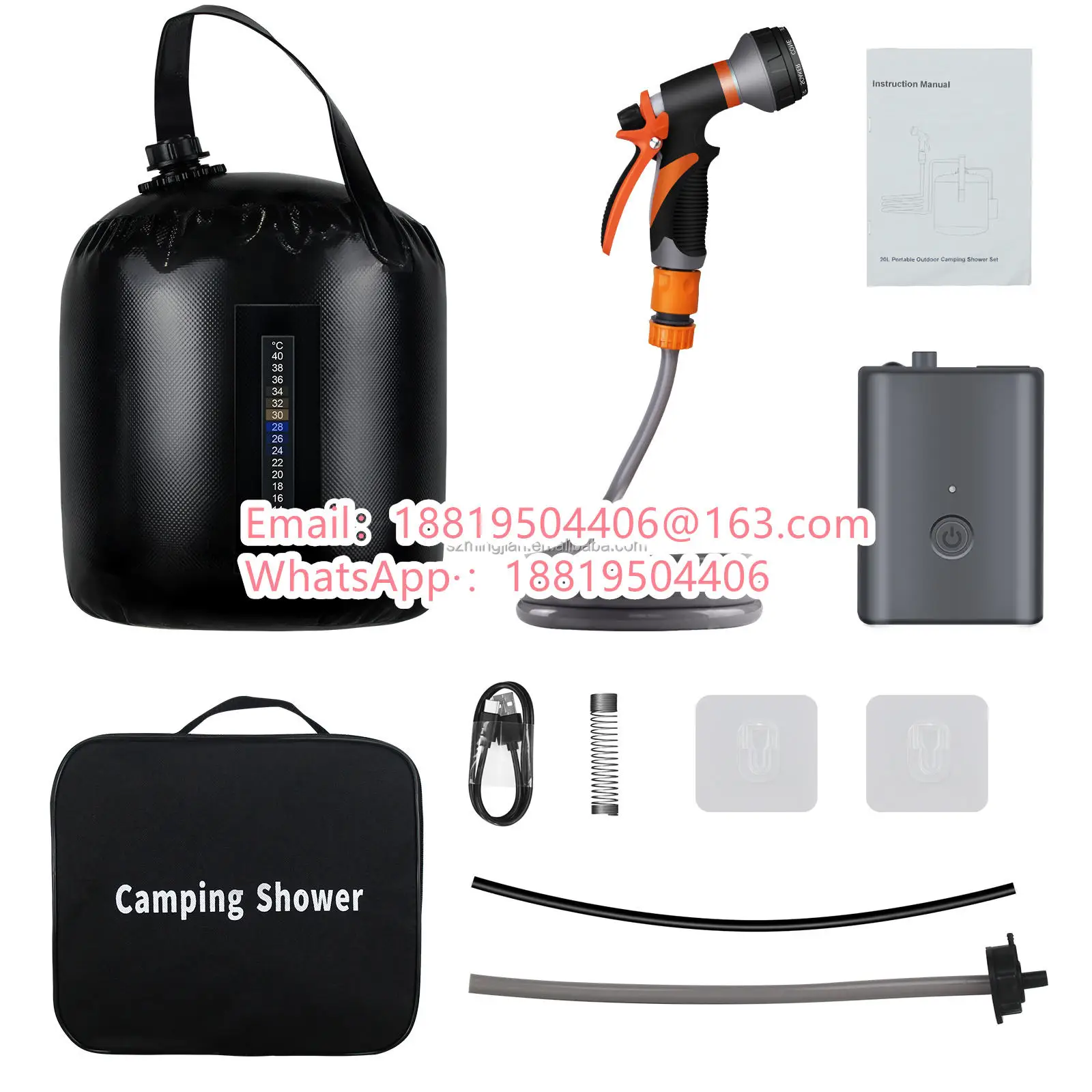In Stock hot custom 20L portable camping shower 5 gallons heating pipe bag solar water heater outdoor Other camping gear