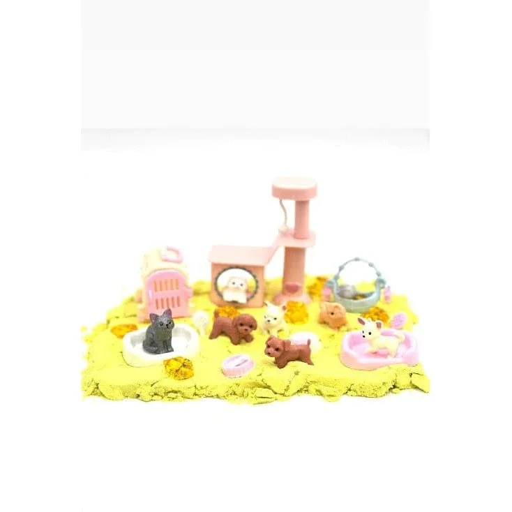 Perfect Kraft Sensory Sand Bin- Pet Playdate with Air Dry Light Clay Theme Animal Model DIY Educational Toy for Kids