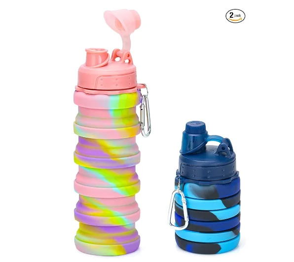 Collapsible Water Bottles Silicone Travel Water Bottle BPA Free Foldable Sport Water Bottles with  Twist Cap for Camping