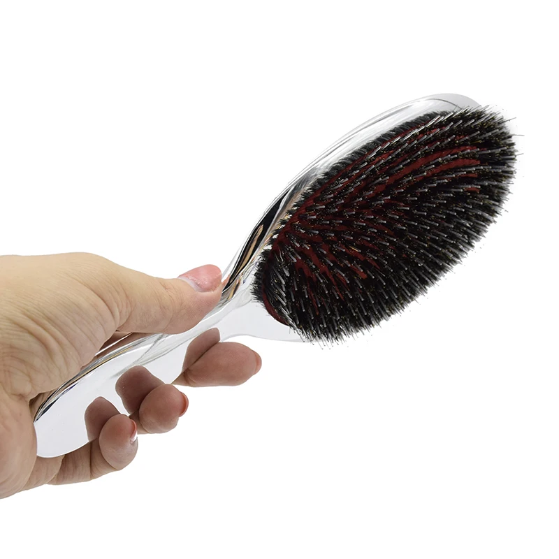 Large Flat Hairdressing Anti Static Massage Detangling Plastic Handle Nylon Boar Bristles Hair Paddle Brush