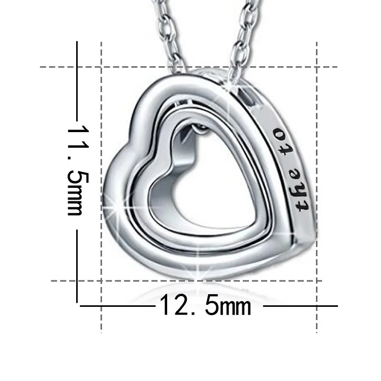 I love you to the moon and back 925 sterling silver double heart pendant necklace