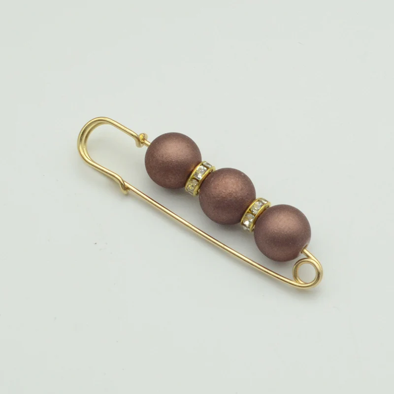 6cm 2.25 inch Golden Simply Brooch With Three Matte Beads Jewelry Kilt Safety Pins