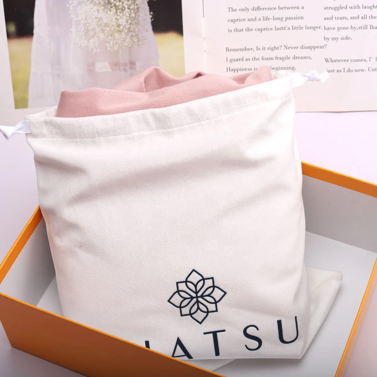 Custom Logo Printing White Velvet Drawstring Dust Sock Shoe Pouch Reusable Plush Flannel Shopping Velvet Bag